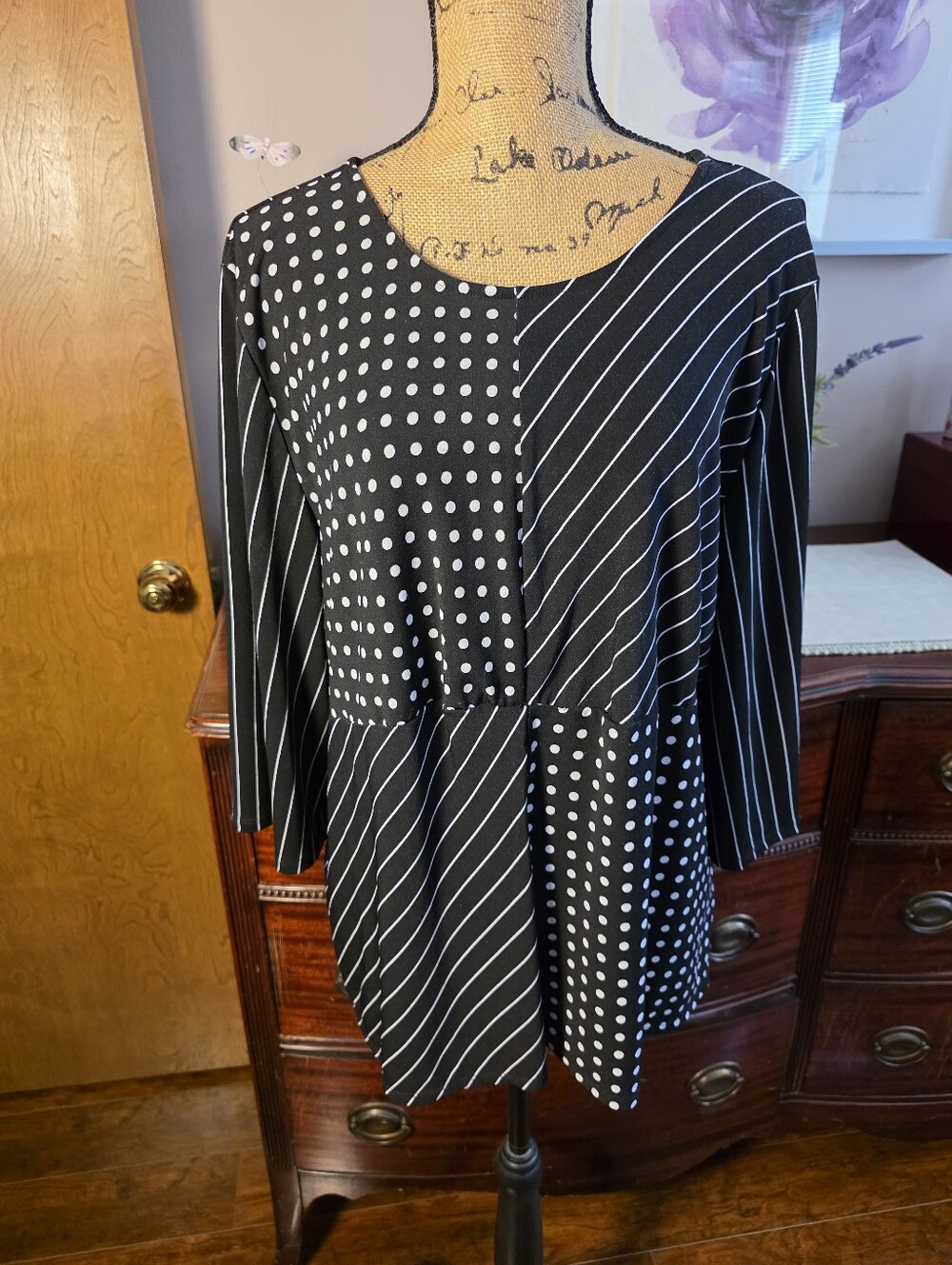Ophelia Roe™ Black & White Polka Dot and Stripe Tunic